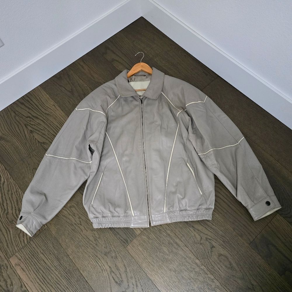 Torras Spain Vintage 80s Men's Leather Moto Sport Coat in Dove Gray